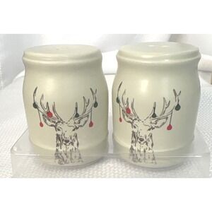 Destination Holiday Christmas Stag Reindeer Salt and Pepper Shaker Set Cream 3in